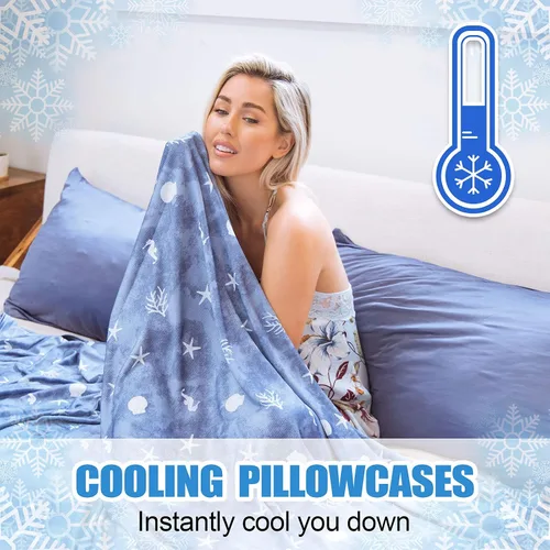 Vista 4 de Solo fundas de almohada refrescantes, juego de 2 fundas de almohada de tamaño Queen con doble cara para el frío, absorben la humedad, con cremallera