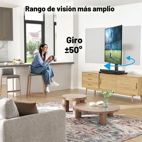 Vista 3 de PERLESMITH Soporte giratorio universal para TV de 24 a 60 pulgadas de hasta 99 libras, soporte de TV de mesa ajustable de 12 alturas, soporte