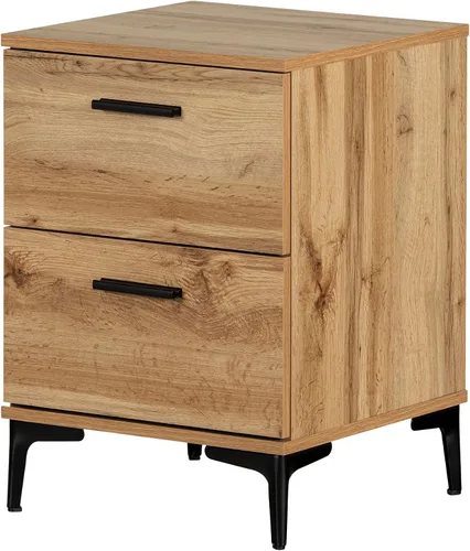 Vista 10 de South Shore Slendel - Mesa auxiliar de 2 cajones con patas de metal, nogal natural