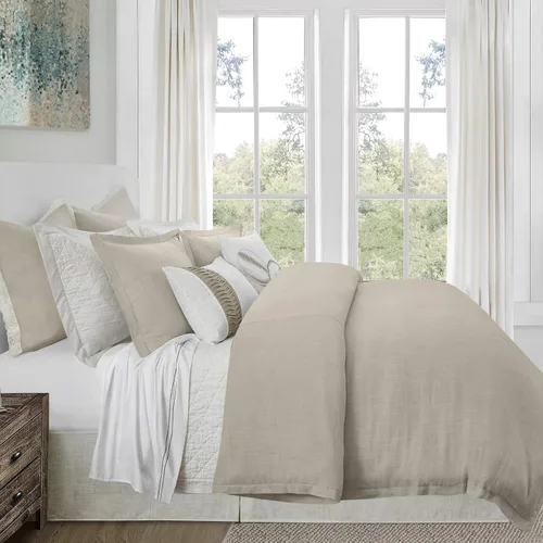 Vista 8 de HiEnd Accents Hera - Juego de edredón de lino a medida de 3 piezas con fundas de almohada, juego de ropa de cama de color liso gris Queen