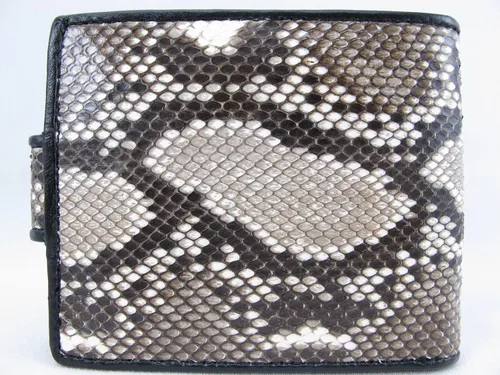 Vista 3 de Pelgio Genuino Python serpiente piel piel mujer plegable cartera monedero, Negro -, Billetera plegable
