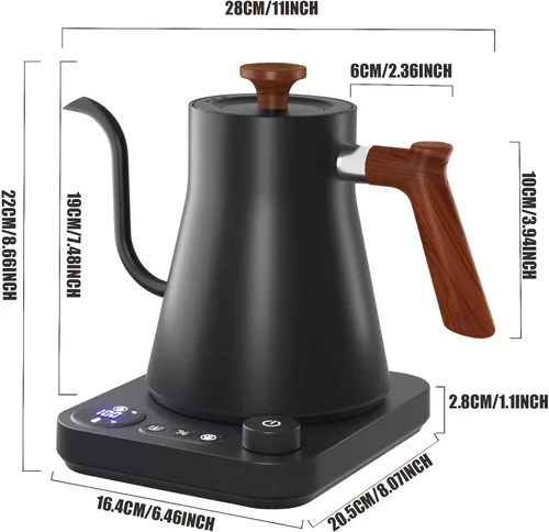 Vista 8 de Smart - Hervidor eléctrico de cuello de cisne de 1500 W, control de temperatura variable con pantalla LED, acero inoxidable 304, microbrebajada de 5