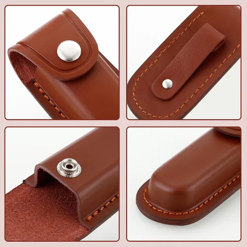 Vista 6 de Funda para cuchillo de bolsillo, estuche para cuchillo EDC plegable de 4 pulgadas, funda portátil de cuero para cuchillo con cierre a presión