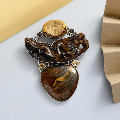 Vista 2 de SHOP LC Tigers Eye Multi Gemstone Trillón tallado 925 plata esterlina chapado en platino colgante para mujeres joyas regalos Ct 83.24 boda