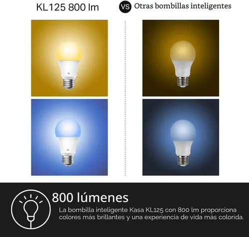 Vista 4 de Nueva bombilla inteligente Kasa Smart, bombilla WiFi inteligente regulable con cambio de color total compatible con Alexa y Google Home, A19, 9 W