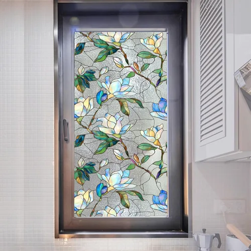 Vista 10 de Película de Ventana de Vidrio Emplomado Wisteria Esmerilada, Adhesivo Estático Engrosado para Ventana, Adhesivo de Ventana No Adhesivo