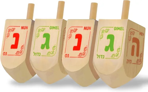 Vista 7 de Izzy 'n' Dizzy Hanukkah Dreidels - Dreidel de madera extragrande azul y blanco - 2