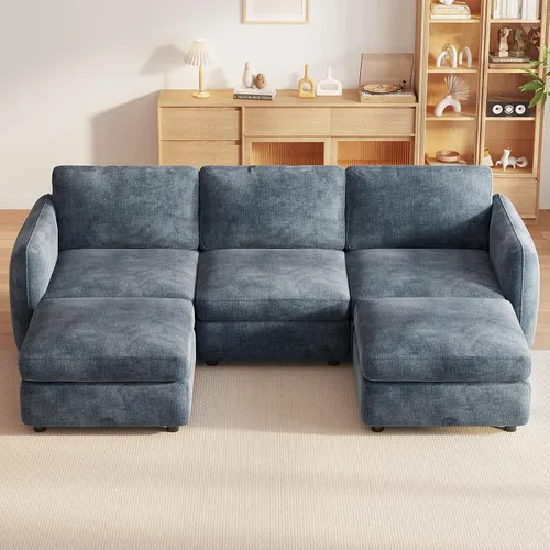 Vista 27 de Guyii Sofá Seccional de Terciopelo, Sofá Loveseat Moderno de Gran Tamaño con 2 Almohadas, Sofá Convertible de 81.88 pulgadas de Largo con Cojines