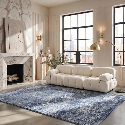 Vista 15 de SAFAVIEH Amelia Collection ALA700A - Alfombra decorativa de 2'2" x 4', diseño moderno abstracto, color marfil y azul, no desprende pelusa y de fácil