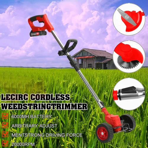 Vista 5 de Wacker eléctrico sin cable, cortador de cepillo para recortar hierba, herramienta ligera para cortacésped, funciona con pilas, 24 V 2000 mAh