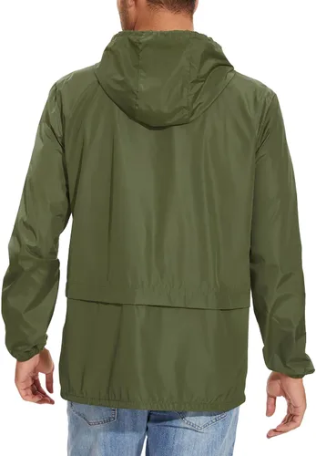 Vista 5 de Zando Chubasquero para hombre, impermeable, con capucha, rompevientos, ligero, para ciclismo