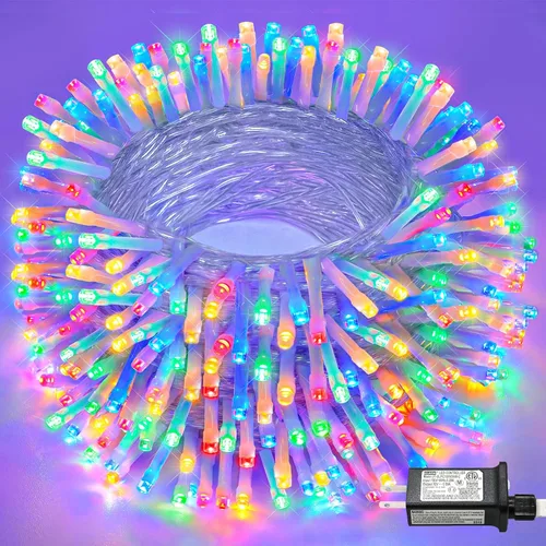 Vista 32 de Tira de 200 luces LED de 66 pies para exteriores, luces de Navidad conectables para interiores, cable transparente, impermeable, 8 modos de luces