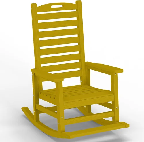 Vista 17 de PLUUV Silla mecedora de exterior con reposapiés extraíble para adultos, sillas mecedoras de patio de respaldo alto HDPE, sillas mecedoras de porche