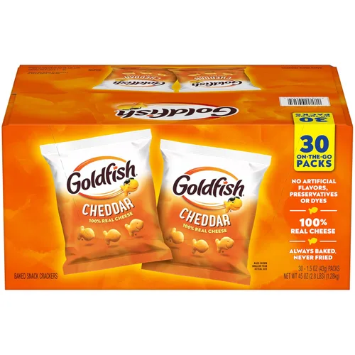 Vista 22 de Goldfish Crackers Say Cheeeese - Paquete variado con queso cheddar, pizza y parmesano, paquetes de aperitivos, 20 unidades (paquete de 2)