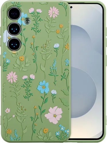 Vista 11 de RALEAVO Funda para Samsung Galaxy S24 Plus, bonita funda de silicona floral Verde/Rama Floral