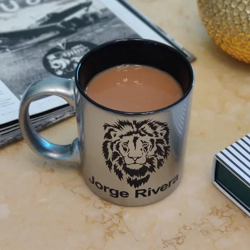 Vista 2 de LaserGram Taza de café de cerámica redonda de 11 oz, símbolo de fuerza chino, grabado personalizado incluido (negro)