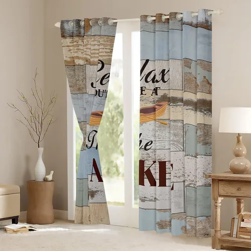 Vista 3 de Juego de cortinas opacas para dormitorio, sala de estar, camping (2 paneles, 38 x 45 pulgadas), decoración rústica de madera para oscurecer