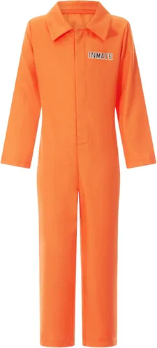 Vista 7 de Springcmy Disfraz de prisionero naranja para adultos, disfraz de cárcel, juego de rol, cosplay, Halloween, prisionero