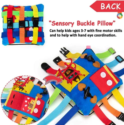Vista 3 de teytoy Juguetes sensoriales de almohada con hebilla para niños pequeños, juguetes de viaje para niños de 1 a 3 años, aprendizaje de habilidades