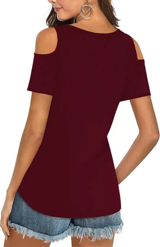 Vista 2 de Elesomo Camisetas básicas de verano de manga corta y larga con cuello en V para mujer