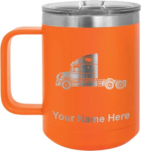 Vista 9 de LaserGram Taza de café aislada al vacío de 15 onzas, cabina de camión, grabado personalizado incluido (negro)