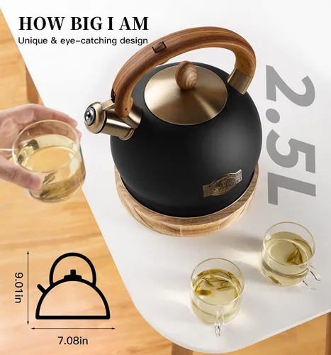 Vista 3 de Tetera y tetera de té, tetera de cocina de acero inoxidable de 2.64 cuartos de galón de grado alimenticio con silbato por inducción para estufa