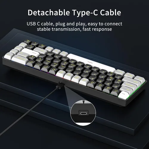 Vista 6 de Newmen GM681 - Teclado mecánico, 68 teclas, compacto, USB, 60% personalizado, retroiluminado con LED, intercambiable en caliente, pequeño teclado