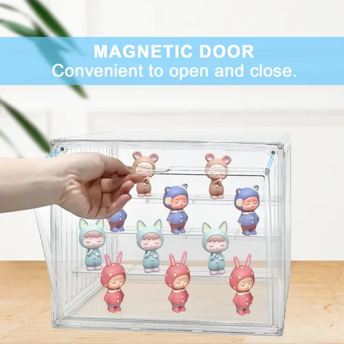 Vista 5 de Vitrina para coleccionables, paquete de 2 unidades, 4 capas, ajustable, vitrina, con puerta magnética, caja transparente apilable para escaparate