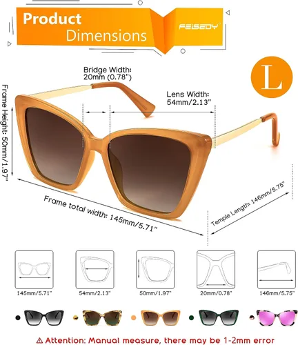 Vista 6 de FEISEDY Gafas de sol polarizadas de moda para mujer, gafas de sol cuadradas retro para mujer con ojo de gato B4134