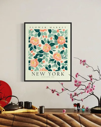 Vista 4 de Impresión artística del mercado de flores de Nueva York, arte de pared de rosas, decoración de arte floral para dormitorio, cocina, baño, póster