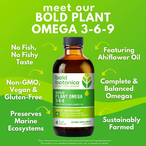 Vista 2 de Planta vegana Omega 3-6-9 para mujeres y hombres, aceite de Ahifflor, sin