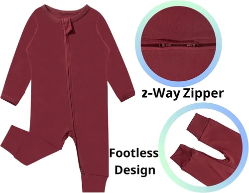 Vista 3 de GUISBY Pijama de rayón para bebé, mameluco de manga larga sin pies, con cremallera de 2 vías