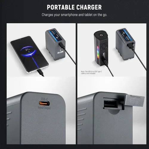 Vista 5 de Neewer Batería de repuesto NP-F970 de 10500 mAh, tiempo de carga completa de 4.8 horas, cable USB C de carga rápida PD de 20 W, batería recargable