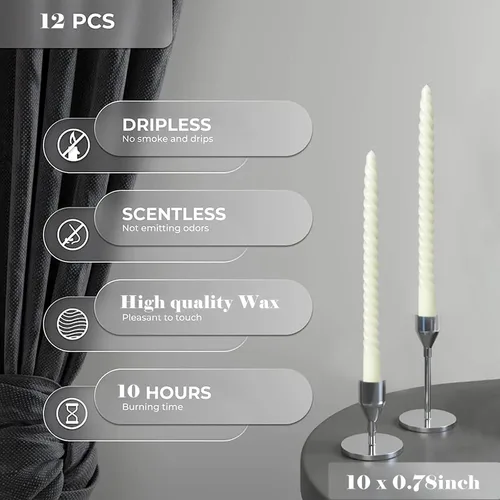 Vista 6 de MAITREYA Velas Cónicas de Color Crema Juego de 12 Velas para Decoración Bodas Fiestas Iglesia - Velas Sin Perfume Que No Gotean, 10 pulgadas