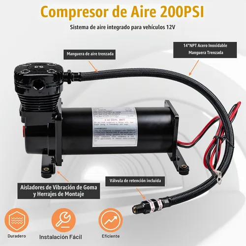 Vista 2 de Compresor de bocina de aire resistente de 200 PSI, compresor de bocina de tren de 3/8 NPT con accesorios de repuesto de 1/4 NPT