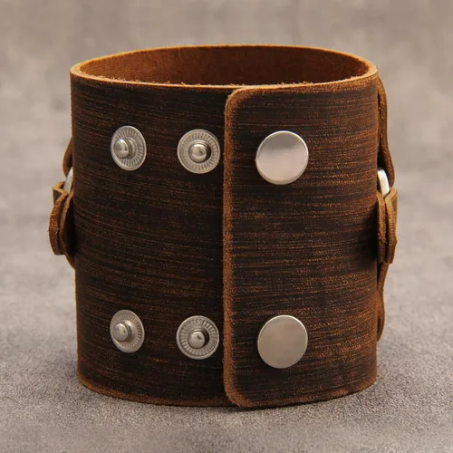 Vista 5 de Pulsera de cuero para hombre, brazaletes de cuero punk, pulsera de cuero negro para mujer