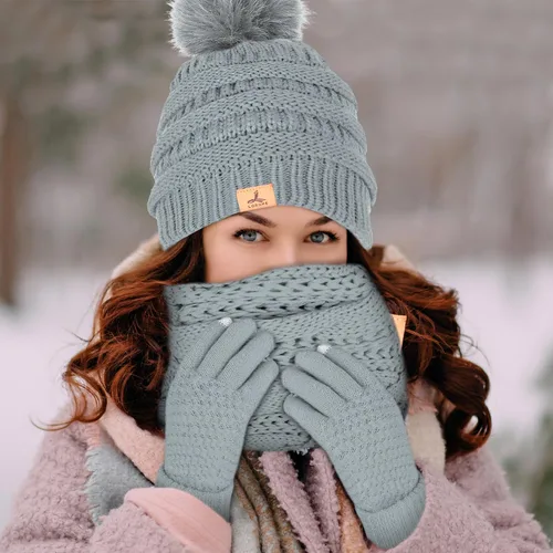 Vista 7 de Winter Hat Scarf Gloves and Ear Warmer, Warm Knit Beanie Hat Touch Screen Gloves Set Winter Gifts Neck Scarves for Women