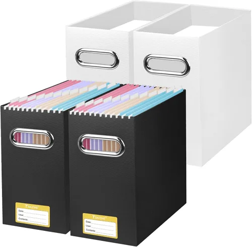 Vista 11 de BALEINE Caja organizadora de archivos, organizador de carpetas de archivos de cartón con asa para tamaño carta, caja de archivos plegable portátil