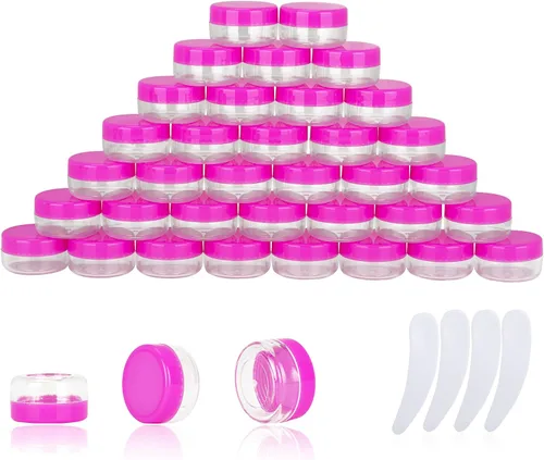 Vista 10 de 50 piezas de 10 gramos de envases de muestra, tarros vacíos de 10 ml con tapas, envases cosméticos pequeños, tarros de muestra mini con 4 piezas
