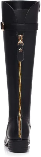 Vista 5 de TinaCus Women's Genuine Leather Round Toe Handmade Back Zip Comfort Low Heel Knee High Boots with Buckle