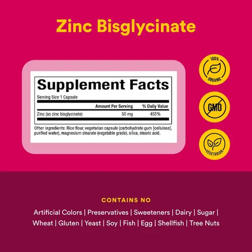 Vista 4 de Natural Factors Bisglicinato de zinc 50 mg - Suplemento de zinc altamente absorbible - Apoyo inmunológico - Apoya la salud de la piel y el cabello