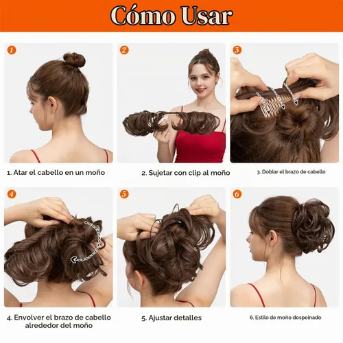 Vista 5 de Peine de moño desordenado con clip lateral para mujer, corto, natural, lacio, versátil, ajustable, fácil de peinar, (rubio ceniza-C)