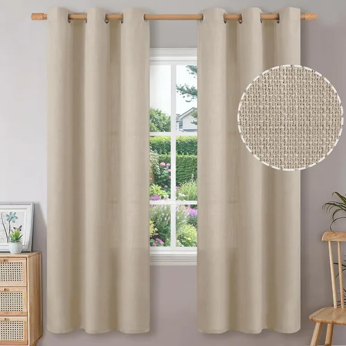 Vista 97 de BGment Cortinas de Lino Beige de 63 Pulgadas de Largo 2 Paneles - Tratamientos para Ventanas con Textura de Arpillera Filtrantes de Luz Cortinas