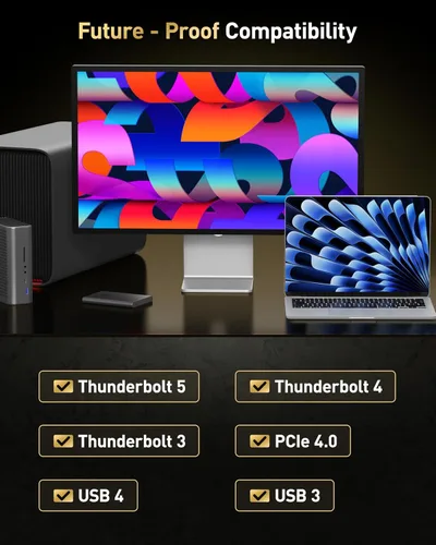 Vista 7 de Maxonar Cable Thunderbolt 5 de 1 pie de 80 Gbps, aumento de ancho de banda de hasta 120 Gbps, potencia de 240 W, pantalla dual de 8 K, compatible