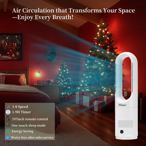 Vista 8 de Hiluce Ventilador sin aspas para dormitorio, ventilador de enfriamiento de torre, silencioso de 20 dB