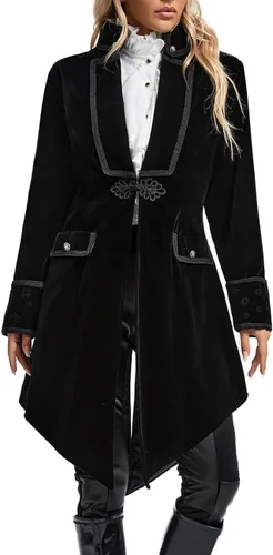 Vista 2 de SUPLEAP Chaqueta estilo vintage gótico victoriano para mujer, abrigo largo Steampunk