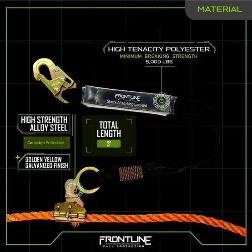 Vista 4 de FRONTLINE FALL PROTECTION RGSS58ES - Cuerda de agarre de 5/8 pulgadas con cordón de 3 pies Cumple con OSHA y ANSI Cordón de gancho a presión