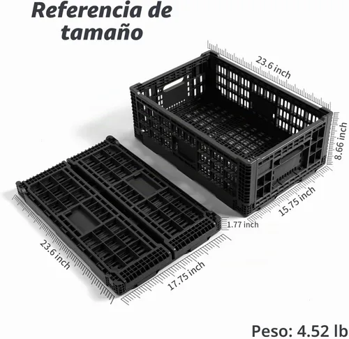 Vista 4 de Contenedor de almacenamiento plegable, 52 litros, caja de almacenamiento de plástico resistente, cajas de leche de alta resistencia, almacenamiento
