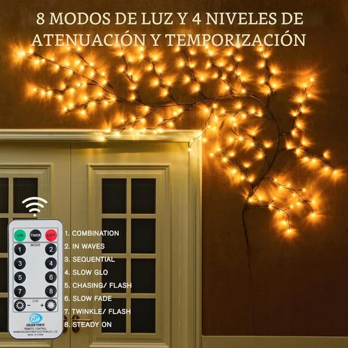Vista 4 de Enchanted 9.5ft 160LED Willow Vine Luces con control remoto 8 modos