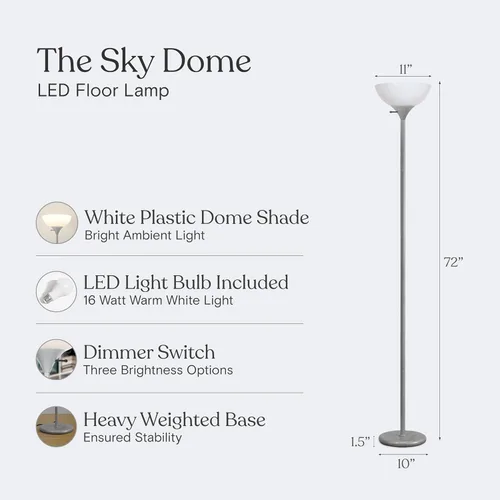 Vista 4 de Brightech Lámpara de pie LED regulable Sky Dom, lámpara de pie Torchiere para sala de estar, dormitorio y oficina, lámpara de pie alta para leer